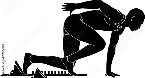 Athletic Runner Starting Position in Track Race Silhouette Design