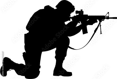 Kneeling Soldier Silhouette with Rifle Tactical Military Pose