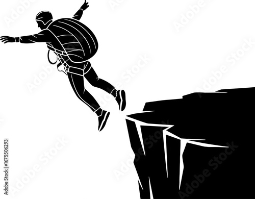 Adventure Enthusiast Paragliding Off Cliff Vector Design