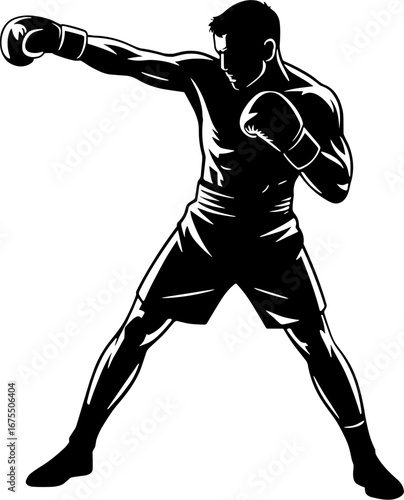 Dynamic Boxer Throwing Punch Vector Graphic for Fitness Design