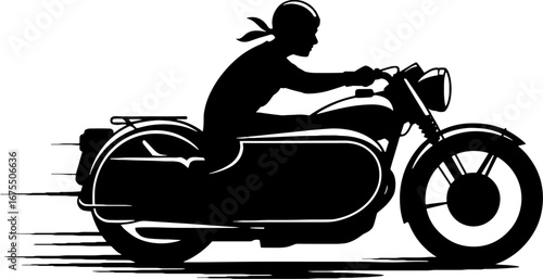Dynamic Silhouette of a Rider on a Vintage Motorcycle in Motion