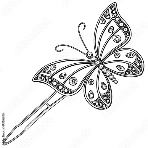 Vector art of elegant butterfly hairpin, a vintage fashion accessory that adds a touch of glamour and sparkle to any hairstyle