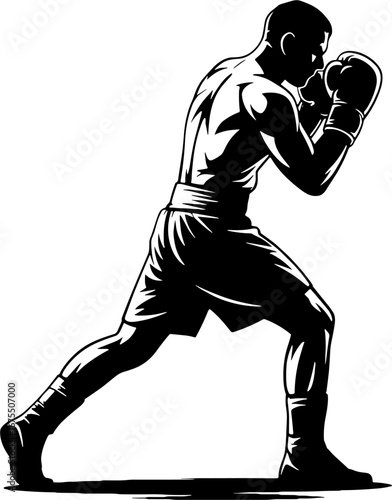 Dynamic Boxer Silhouette in Motion for Sports and Fitness Design