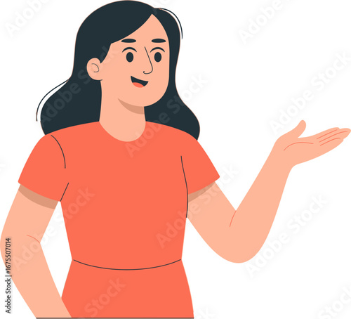 Cheerful Young Woman Gesturing in Casual Outfit Vector Illustration