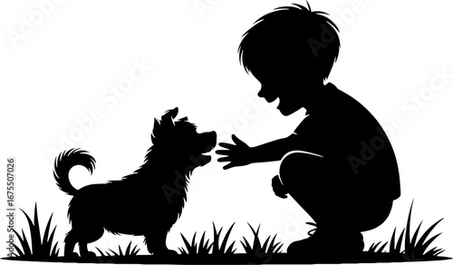 Joyful Child Interacting with Playful Puppy in a Natural Setting