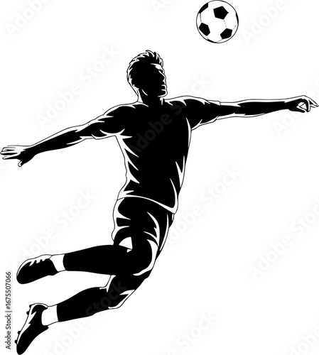 Dynamic Soccer Player Diving for a Ball in Action Illustrative Design