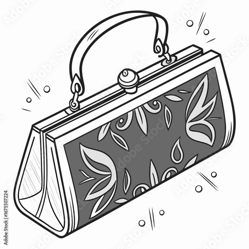Vector art of elegant vintage handbag, a stylish accessory with floral patterns and intricate details for fashionconscious individuals