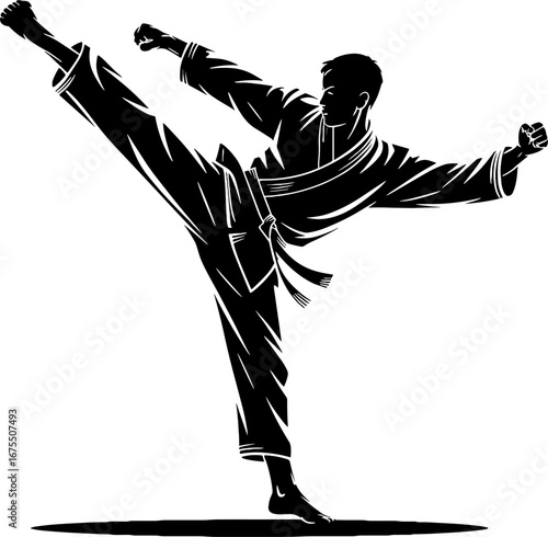 Martial Arts Kick Silhouette Dynamic Pose for Sports and Fitness
