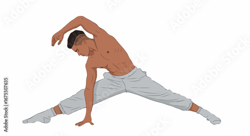 Athletic Man Expressively Dancing in a Dynamic Pose on White Background