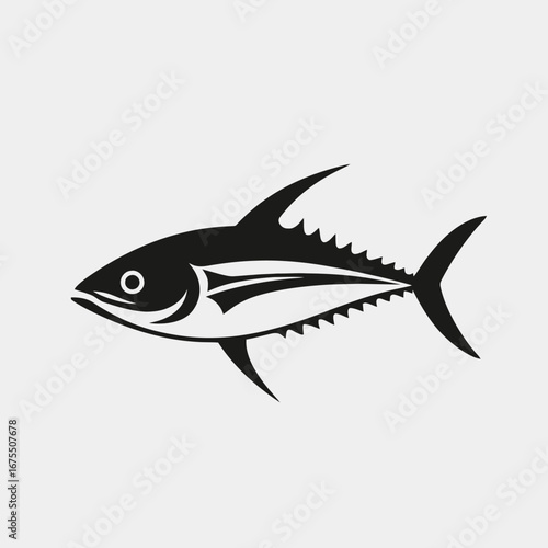 Striking tuna fish side view swimming in monochrome artistic design silhouette