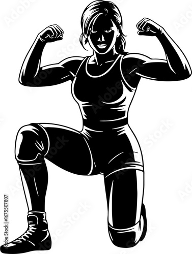 Powerful Athletic Woman Flexing Muscles for Fitness Inspiration
