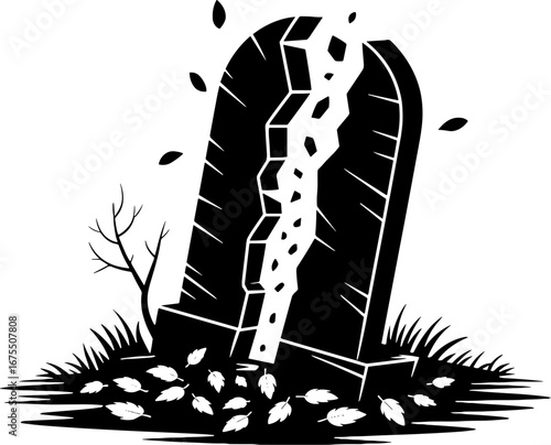 Creepy Broken Tombstone Vector Artwork for Halloween Decor