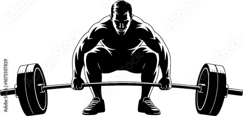 Muscular Weightlifter in Action Lifting Heavy Barbell for Fitness