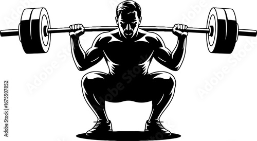 Strongman Lifting Barbell in Deep Squat Position for Fitness Design