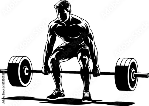 Muscular Man Lifting Heavy Barbell for Fitness and Strength Training