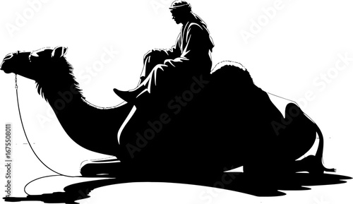 Silhouette of Man Riding Camel Desert Landscape Illustration