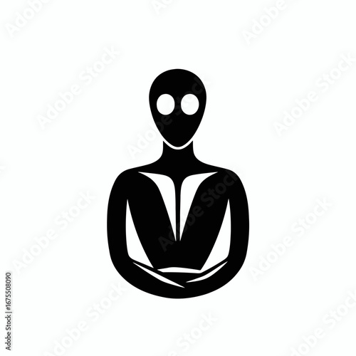 Striking alien humanoid figure posing thoughtfully in black and white silhouette