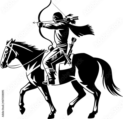Dynamic Archer on Horseback with Bow in Action Pose