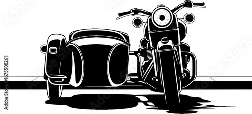 Classic Motorcycle with Sidecar Silhouette for Retro Design