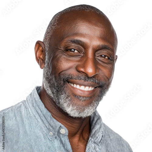Joyful Senior Black Man with Radiant Smile isolated transparent png background