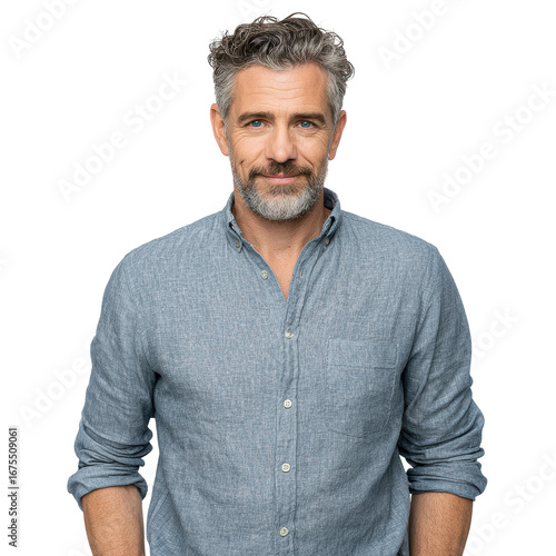 Confident Mature Man with Grey Hair and Blue Eyes isolated transparent png background