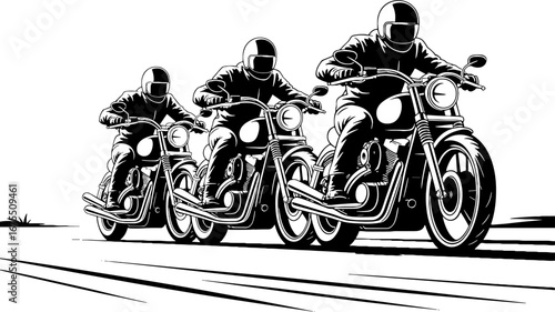 Motorcycle Riders Group Silhouette Vintage Style Graphic Design