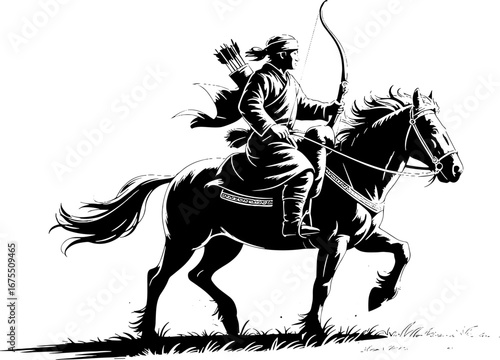 Dynamic Horse Archer Riding with Bow and Arrow in Action