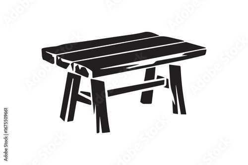Rustic Wooden Bench Silhouette Icon for Home Decor and Furniture Designs