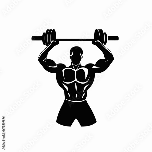 Strong muscular man lifting dumbbell in gym strength training silhouette