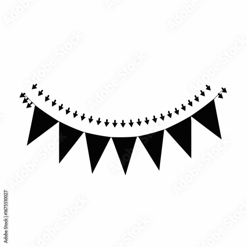 Black and white festive banner with simple triangle flag design silhouette