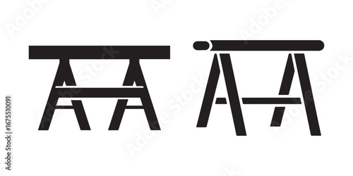 Minimalist Sawhorse Table Silhouette Icons for Woodworking and Construction Designs