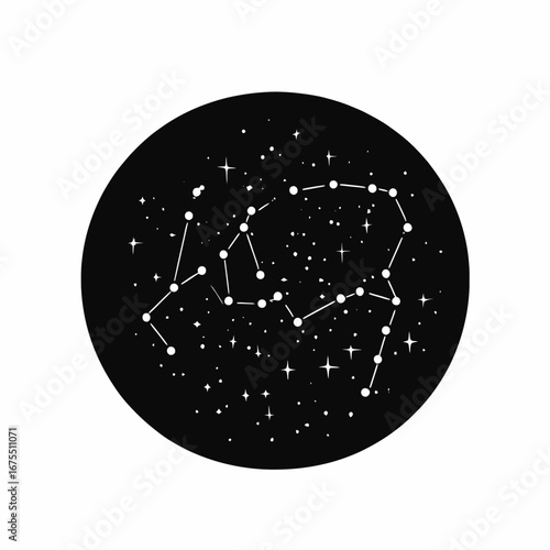 Graphic zodiac constellation, starry night celestial astrology design dark background silhouette