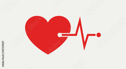 Red Heart Symbol with Electrocardiogram Line Illustrating Cardiovascular Health and Wellness for Medical Education and Healthcare Marketing Materials
