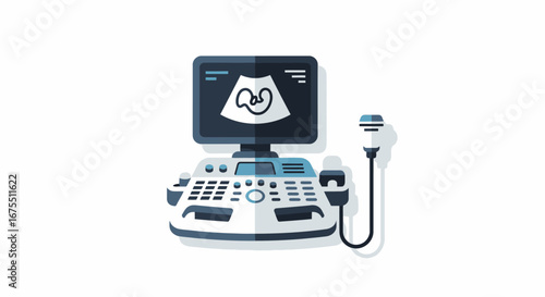 Modern Ultrasound Machine Illustration for Medical Diagnostics and Prenatal Care Guidance, Ideal for Healthcare Websites or Educational Materials