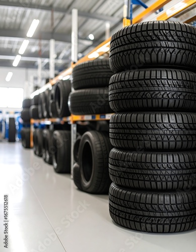 Tire stacks in warehouse storage facility