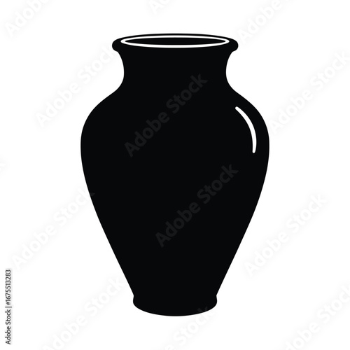 Black ceramic vase with curved body pottery container