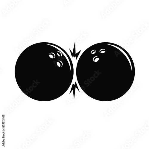 Black bowling balls colliding with sharp impact collision
