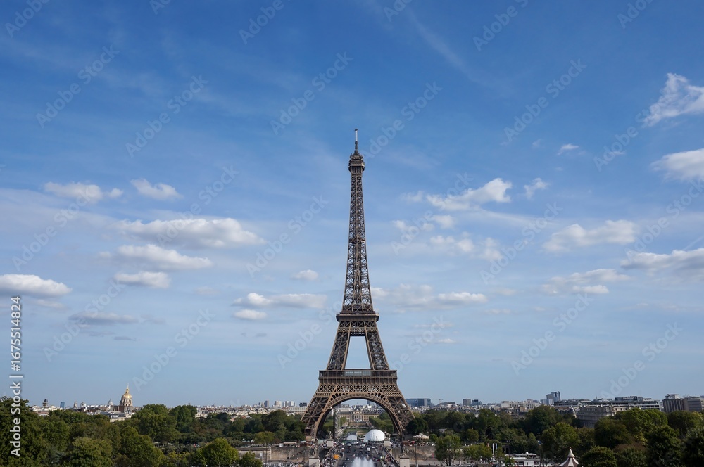 Fototapeta premium Eiffel Tower with blue sky in Paris, France