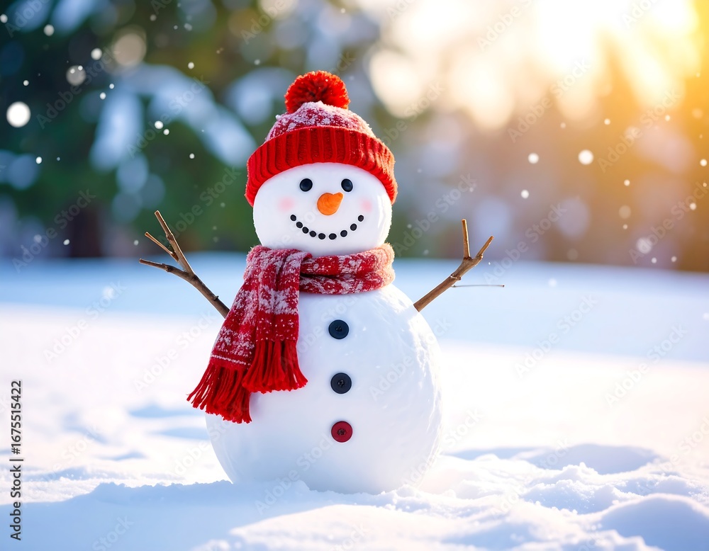 Fototapeta premium Snowman in snowy landscape