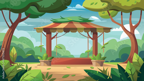Editable canopy scene foreground/mid/background leaf clusters in separate layers for quick recolor, palette