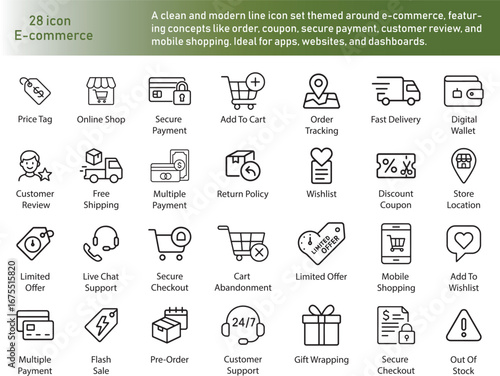 E-commerce Icons Set, Thin Line Style. Vector Illustration