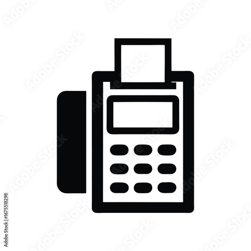 Card Reader Machine Outline Icon With Buttons on White Background