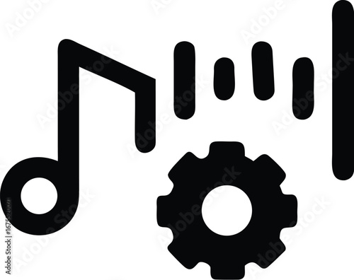 Music Note With Sound Wave and Gear Elements waveform