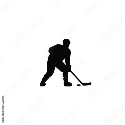 Hockey player with stick and puck vector