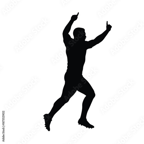 Black silhouette of a triumphant athlete running white