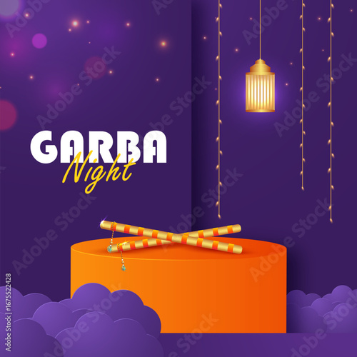 Beautiful festive vibe banner, poster, flyer or web header vector illustration on the occasion on of Garba night in Navratri festival celebration.