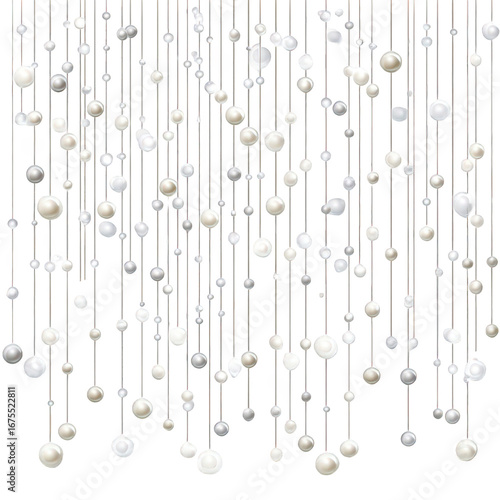 White Pearl Strings Hanging on Transparent Background