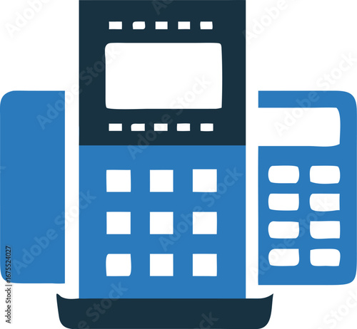 Office Telephone With Blue Button Icon on White Background