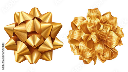 Two Gold Gift Bows on Transparent Background
