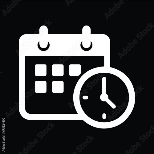 A Clock with Calendar Icon Black and White Vector